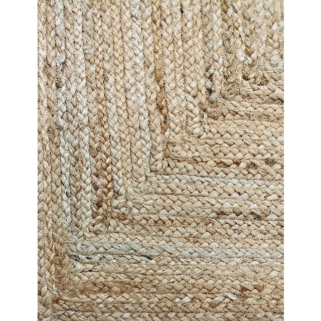 Textile Handwoven Natural Jute Bath Rug With Mint Scalloped Border For Sale - Image 7 of 11