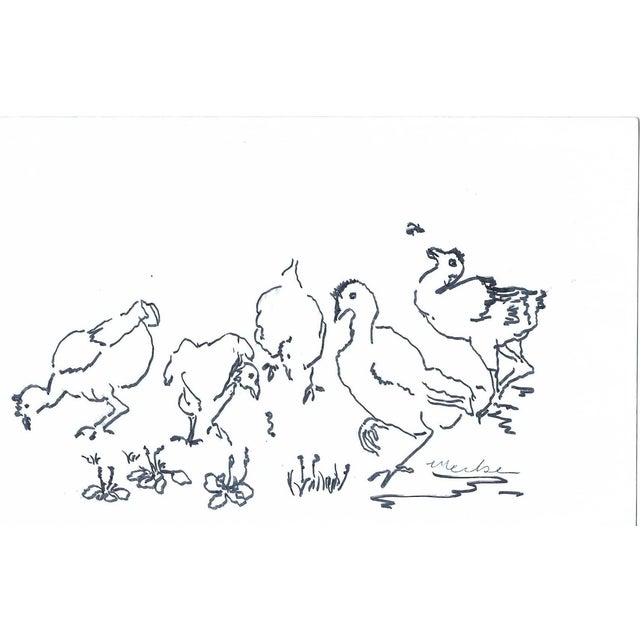 Alexandra Merker (1920-2009) MCM farm drawing on glossy heavy paper. Estate stamp on back. Combined shipping available,...