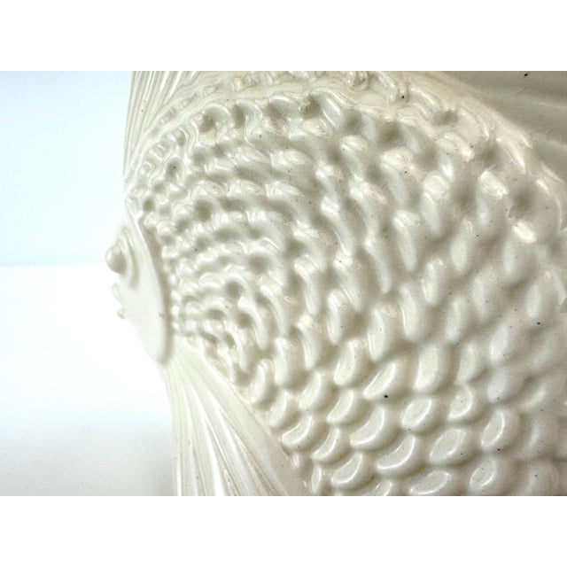 Vintage Mid-Century Japanese White Ceramic Angelfish Vase For Sale - Image 4 of 10