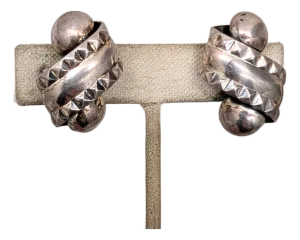 Vintage Signed Napier Modernist Silvertone Scroll Clip Earrings-2 Pieces