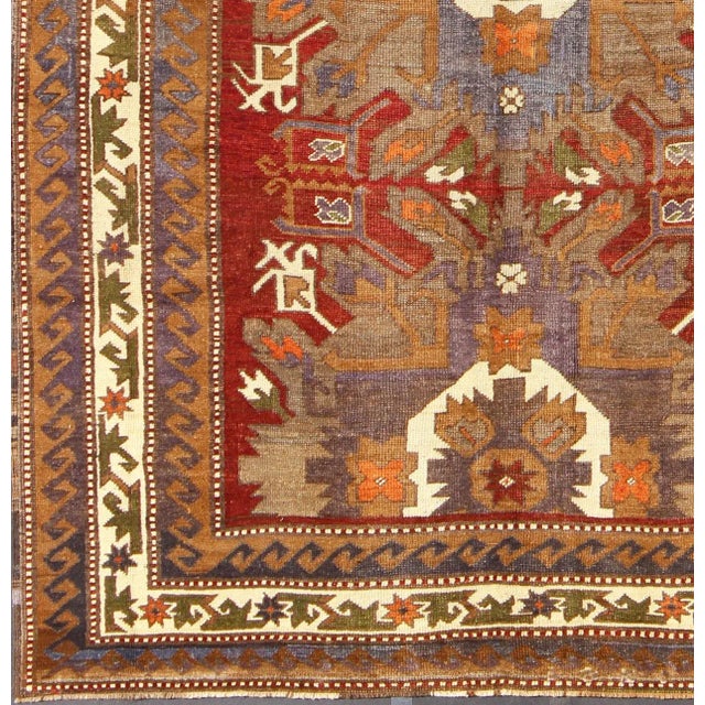 Mid 20th Century Mid 20th Century Large Turkish Vintage Oushak Rug With Medallions in Red, Taupe, Olive and Gray For Sale - Image 5 of 7