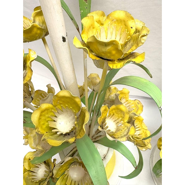 Vintage Italian Floral Painted Tole Table Lamps- A Pair For Sale - Image 10 of 12