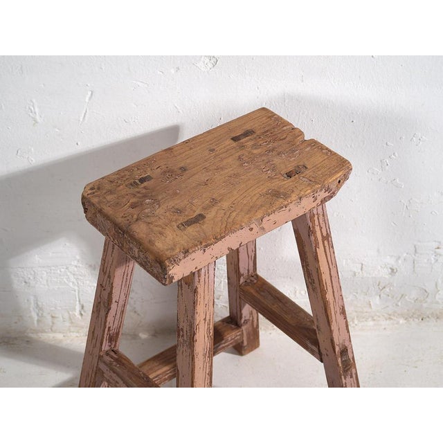 Antique stool with pink patina (c.1900) Dimensions: Length: 35 cm Width: 21 Height: 54 cm Style: Primitive Materials and...