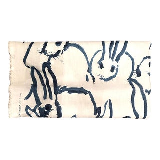 Hunt Slonem for Groundworks Lee Jofa Hutch Print Bunnies Linen Fabric in Navy, 0.5 Yds For Sale