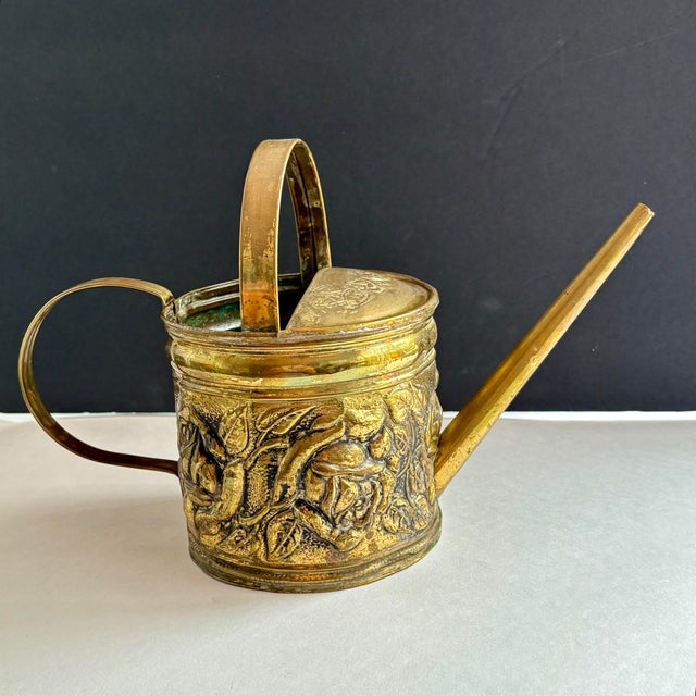 Brass Vintage Embossed Brass Floral Watering Can With Roses For Sale - Image 8 of 11