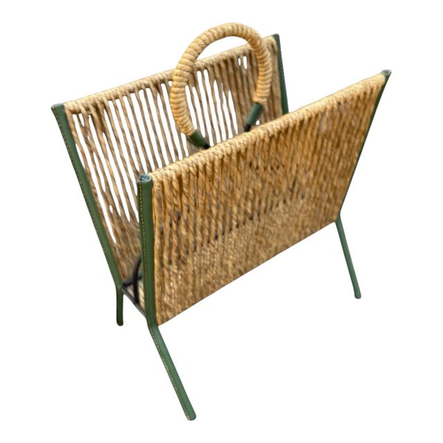 Mid-Century Modern Stitched Leather Magazine Rack by Jacques Adnet, 1950s For Sale - Image 3 of 10