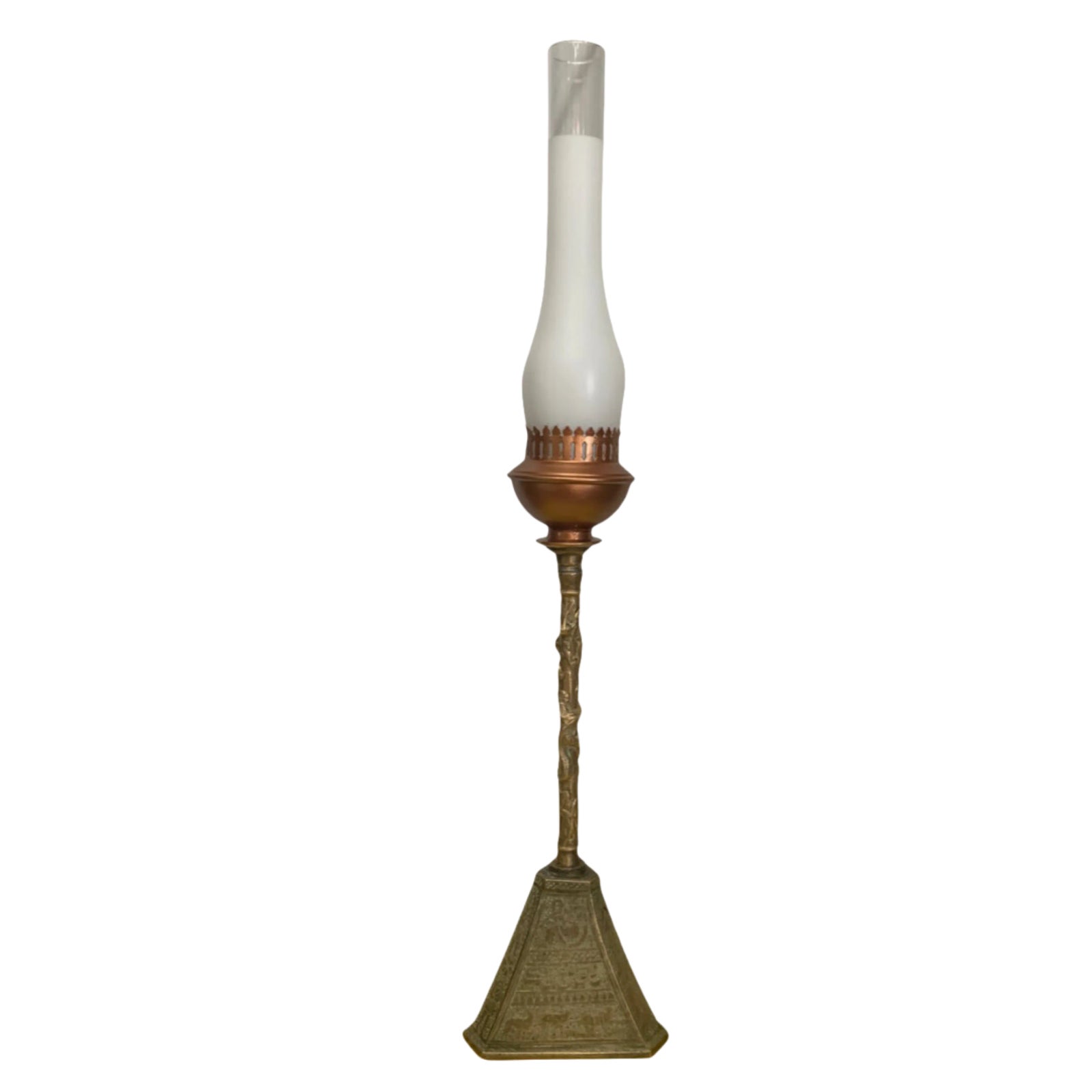 Antique Torchiere Table Lamp: Brass Pyramid Shape With Etched ...