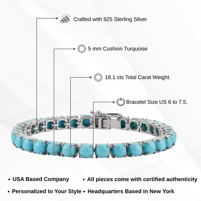 Cushion Cut 18.1 Ct Turquoise Prong Set Tennis Bracelet in 925 Sterling Silver For Sale - Image 10 of 12