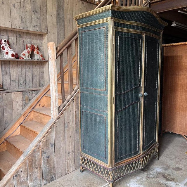 Vintage Full Length Teal Wicker Wardrobe For Sale - Image 3 of 18