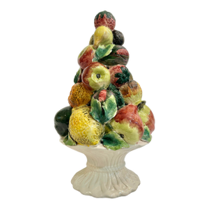 Mid 20th Century Italian Ceramic Fruit Basket Topiary Centerpiece