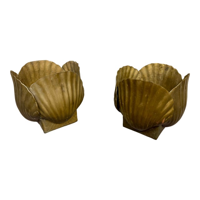 Pair of 1970s Hollywood Regency Brass Seashell Planters For Sale