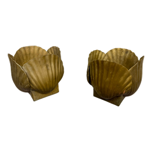 Pair of 1970s Hollywood Regency Brass Seashell Planters