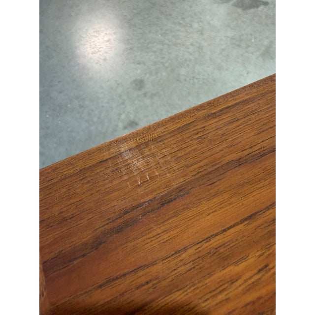 Large Mid Century Modern Danish Teak Bench With Pull Out Tray For Sale - Image 11 of 12