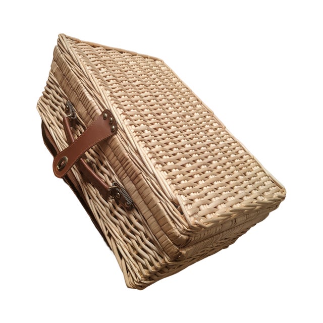 Vintage Wicker Picnic Basket Set for Two For Sale - Image 9 of 10