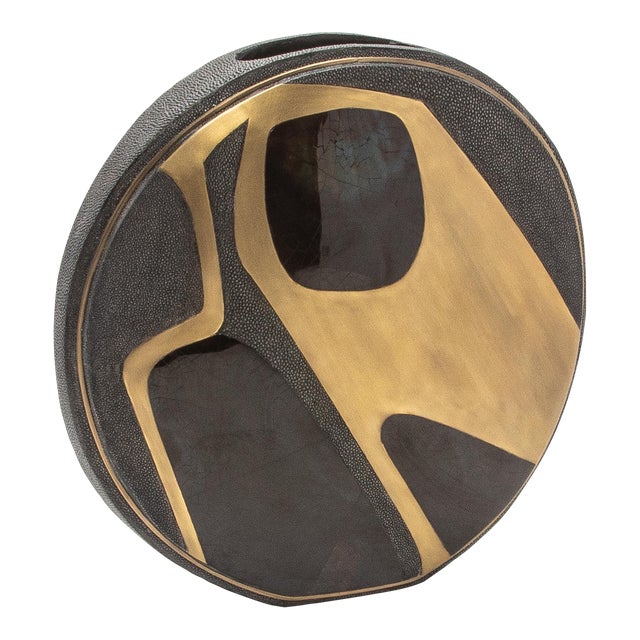 Modern Vase in Shagreen With Shell and Brass Details by R&y Augousti For Sale