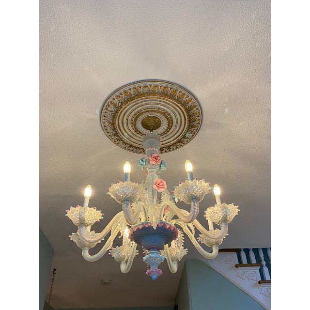 1977 Vetreria Artistica Stefano Murano 36” Pastel Opalescent Floral Chandelier For Sale - Image 16 of 17