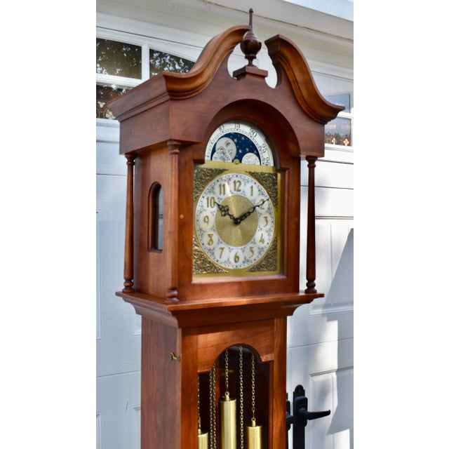 Hermle Alexandria Grandfather Clock Cherry Wood Moon Phase Westminster Chime For Sale - Image 14 of 15