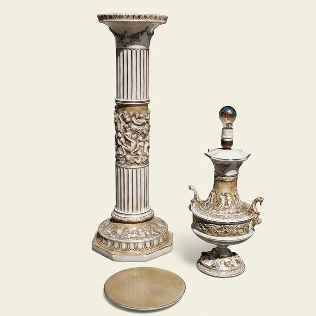 Vintage Italian Ceramic Column Lamp from Capodimonte, 1970 For Sale - Image 13 of 14