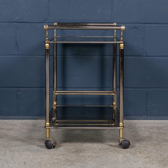 Vintage 20th Century Italian Steel & Brass Framed Drinks Trolley, 1980s For Sale - Image 9 of 18