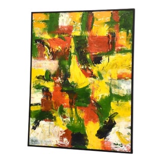 Abstract Oil on Canvas Painting 43" X 55" Signed Mohus For Sale