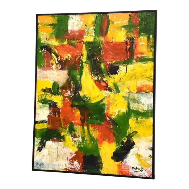 Abstract Oil on Canvas Painting 43" X 55" Signed Mohus For Sale
