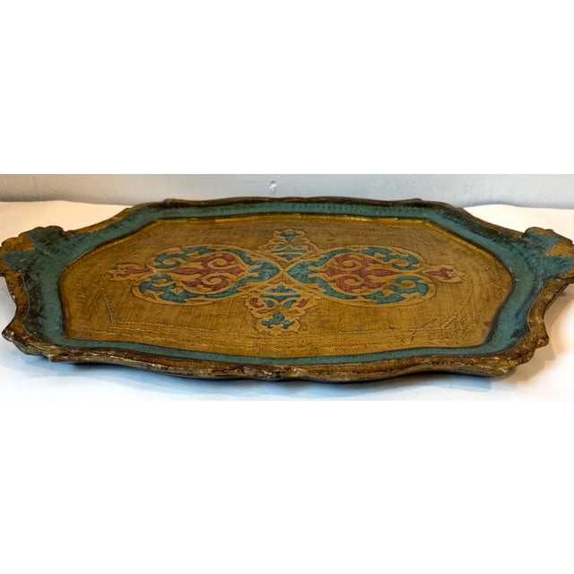 Vintage Italian Gilt Wood Serving Tray For Sale - Image 4 of 6