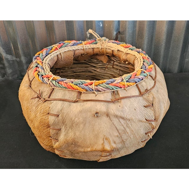 1960s Vintage Native American Style Handwoven Fiber Basket With Feather & Beaded Details For Sale - Image 5 of 14
