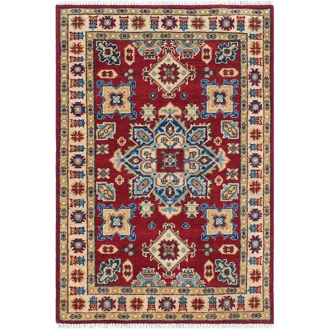 Textile Southwestern Kazak Red/Beige Wool Rug - 2'9''x4'2'' For Sale - Image 7 of 10