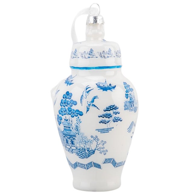 Chinoiserie Blue Willow Glass Christmas Tree Ornament - A Pair For Sale - Image 4 of 7