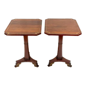 A Pair of English Regency Style Brass Inlaid Rosewood Side Tables