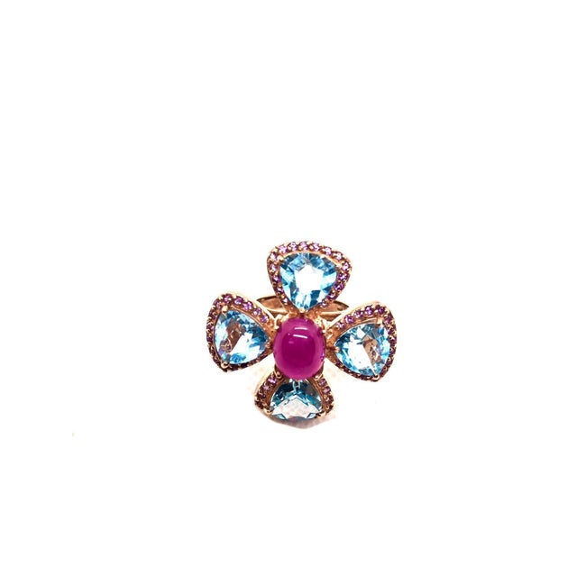 Bochic "Capri" Vintage Ruby, Amethyst & Blue Topaz Ring Set In 18K Gold & Silver For Sale - Image 10 of 18
