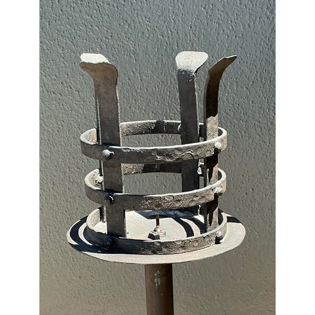 Vintage Hammered Wrought Iron Cage Candlesticks - Set of 3 For Sale In West Palm - Image 6 of 12