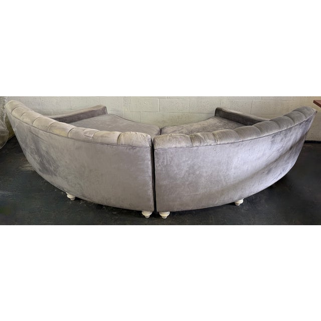 Hollywood Regency Two-Piece Curved Velvet Sectional Sofa For Sale - Image 10 of 10