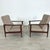 Dimensions: H 31.5” x W 26” x D 28” x SH 16.5” Pair of Vintage Danish lounge chairs with dark wood frame, newly...