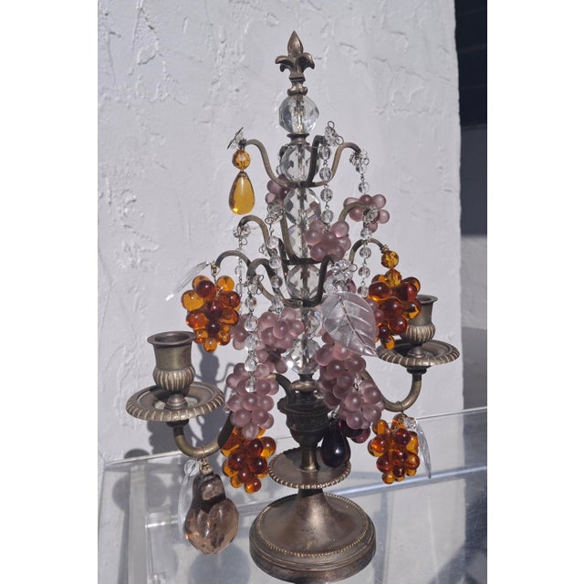Stunning 19thc French Louis XV Bronze with Crystal Fruit Table Lamp/ Girandole/ Candelabra. Crystal fruit in Amethyst/...