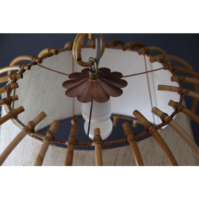 1950s Vintage Rattan Pendant Light in Hand-Woven Wicker by Louis Sognot, 1950s For Sale - Image 5 of 17