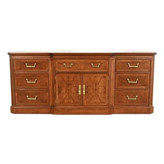 Drexel Heritage Mid-Century Hollywood Regency Burl Wood Dresser or Credenza, Newly Refinished For Sale