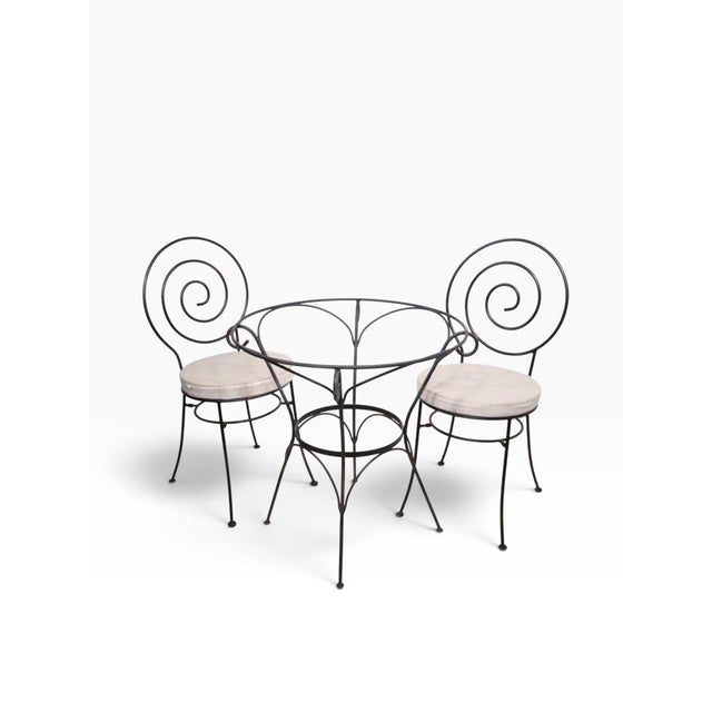 Late 20th Century 3 Pc. Wrought Iron Garden Patio Poolside Cafe Bistro Set For Sale - Image 14 of 15