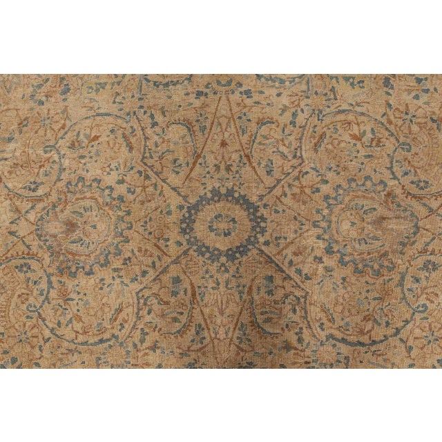 Textile Antique Persian Kirman Orange, Beige and Blue Hand Knotted Wool Rug For Sale - Image 7 of 8