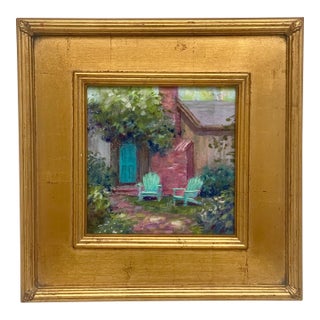 Impressionist Garden in Pastel Painting in Gold Frame For Sale