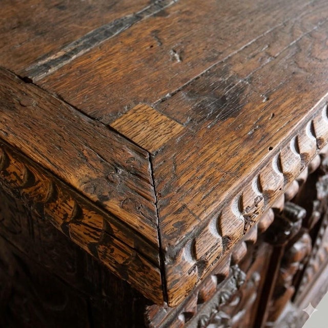 Low Sacristy Sideboard in Carved Oak with 17th Century Elements and 19th Century Alterations For Sale - Image 3 of 18