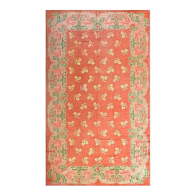 1930s Salmon Irish Donegal Arts & Crafts Rug 10' X 17' Handknotted Wool Carpet For Sale