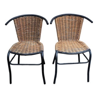 Mid 20th Century Vintage Rattan & Black Mid Century Atomic Chairs - Set of 2 For Sale