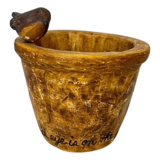 Vintage Small Handmade Etched Wiyh Eye on the Sparrow Verse Cachepot For Sale