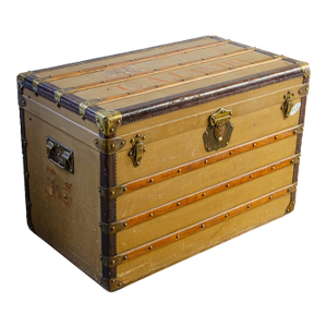 1900s Wooden Steamer Trunk With Brass and Leather Accents by Paul Romand, France