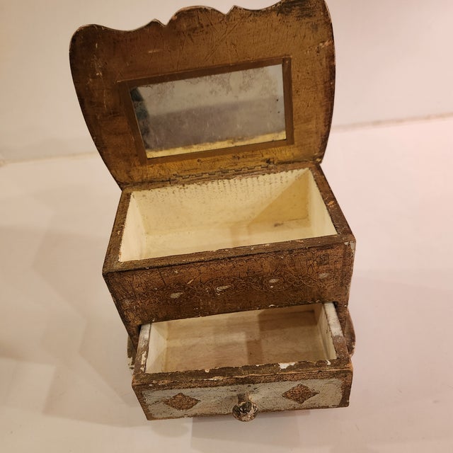 AMBIANIC presents 1950s Venetian Giltwood Jewelry Box Italy Pull out drawer and interior mirror Original vintage...