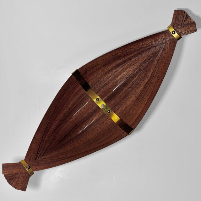 Mid-Century Modern Mid-Century Scandinavian Viking Ship Fruit Bowl in Teak and Brass, Sweden, 1950s For Sale - Image 3 of 9