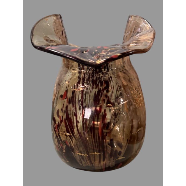 Victorian Antique Victorian End of Day 8" Art Glass Vase With Gilt Decorated Birds & Branches For Sale - Image 3 of 8