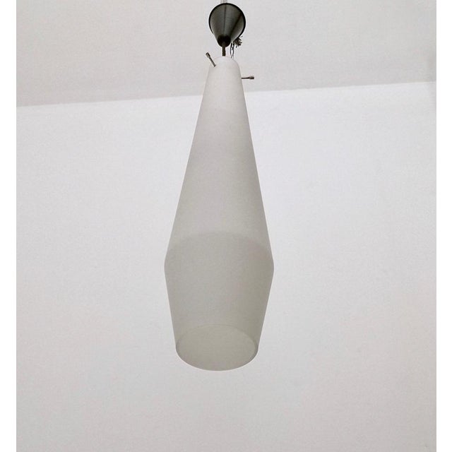 Metal Large Vintage Encased Glass and Brass Pendant from Stilnovo, Italy For Sale - Image 7 of 10