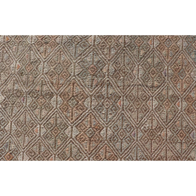 Vintage Turkish Kilim Rug With Allover Diamond Design in Taupe, Sage, and Clay For Sale In Atlanta - Image 6 of 11